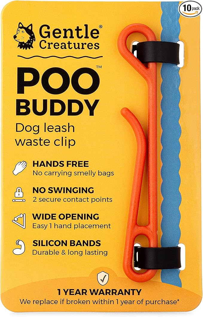 GENTLE CREATURES Poo Buddy - No Swinging Dog Poop Bag Holder For Leash - Hands Free Dog Waste Clip For Hiking - Leash Attachment
