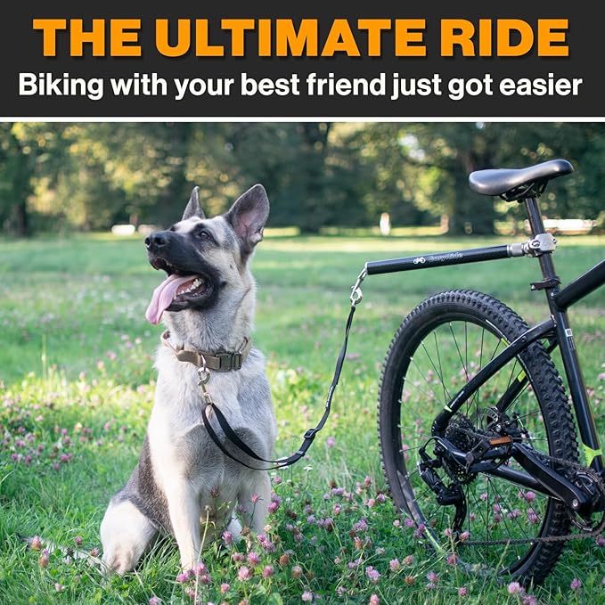 V2.0-180° Rotating Dog Bike Leash - with Shock Absorbers and Quick Attach Mechanism | Carbon Fiber | Detachable, Adjustable for The Smoothest Ride- Patent Pending (Black)