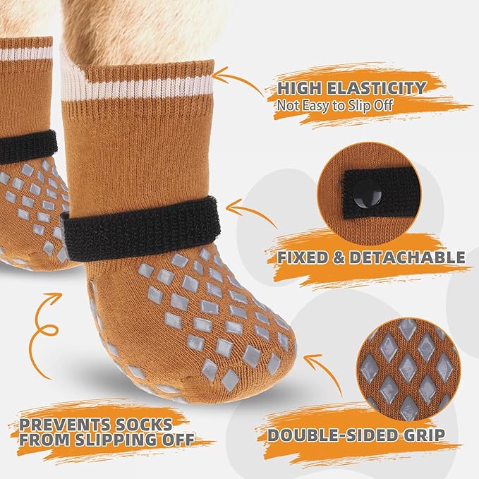 KOOLTAIL Anti Slip Dog Socks Booties to Prevent Licking Paws Scratching, Pet Boots&Paw Protector for Hardwood Floors, Dog Shoes for Winter, Traction Control Grip Socks for Small Medium Large Dogs XL