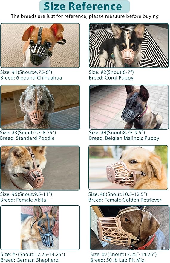 Basket Dog Muzzle for Large Medium Small Dogs, Cage Muzzles to Prevent Biting Chewing Licking Scavenging, Mouth Cover with Adjustable Strap for Vet Visits, Grooming, Walking (Size 7, Beige)