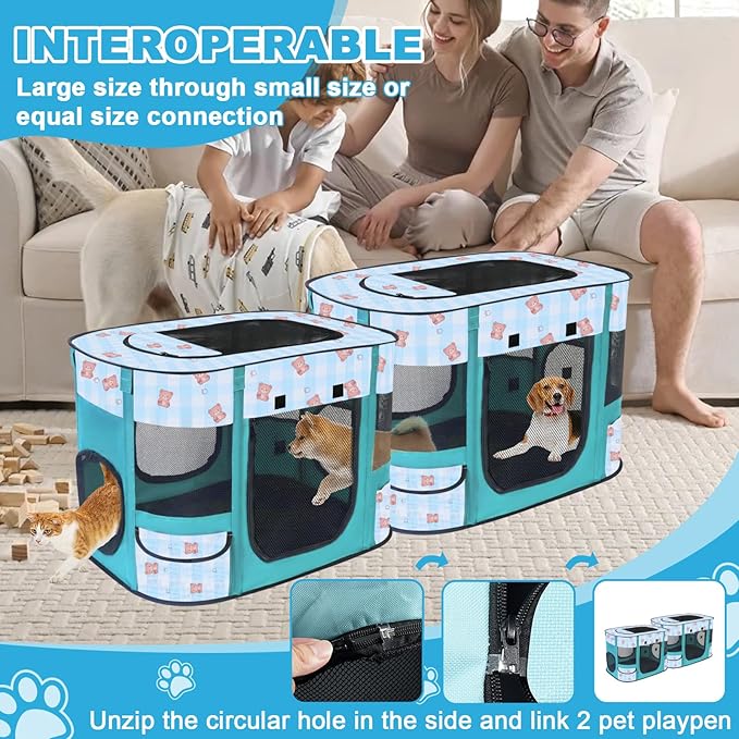 Foldable Dog Playpen Indoor,Expandable Puppy Playpen,Portable Pet Playpen for Small Animals,Waterproof Exercise Kennel Tent Crate for Travel,Camping, Home & Outdoor Use (M 31"L x 22"W x 21"H, Blue)