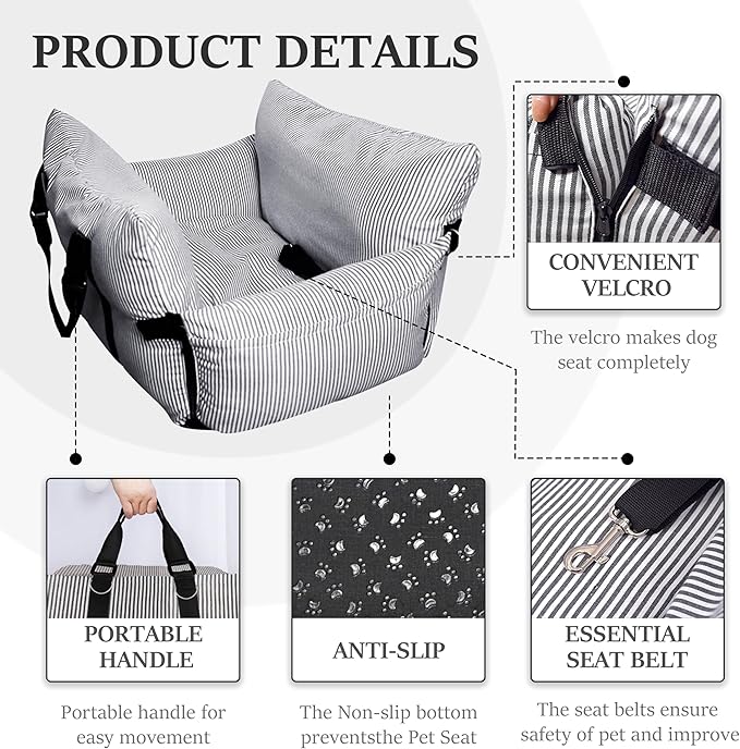 Dog Car Seat for Medium & Small Dogs - Portable Car Crate Carrier with Tear-Resistant Fabric, Non-Slip Base & Upgraded Padding - Adjustable Straps with Secure Clips for Travel Indoor Outdoor