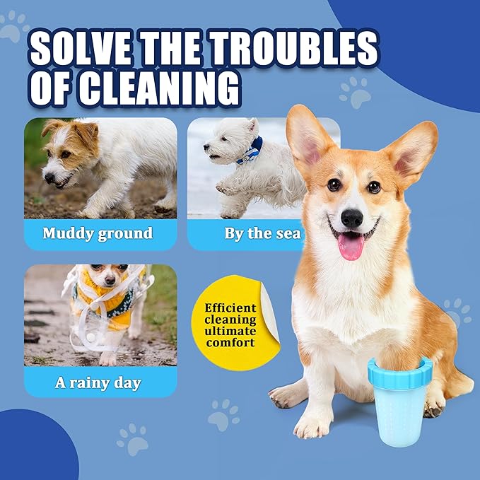 Dog Paw Cleaner Cup, Soft Silicone, Portable, Easy to Clean, Removes Mud and Dirt, Grooming Accessory for Home, Travel – Blue, M