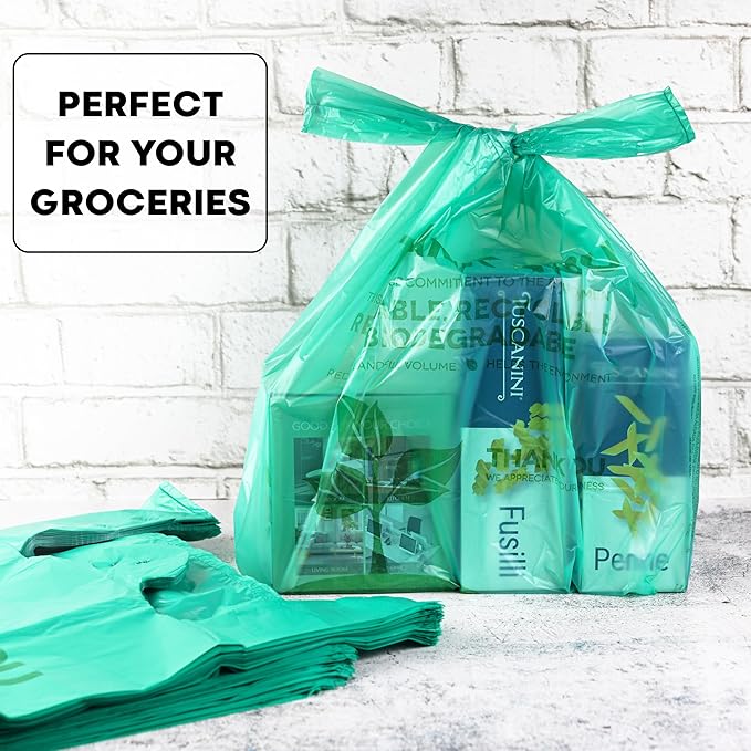 Eco Green Plastic Bags - 100 Count Biodegradable Shopping Bags-Thank You - 22" x 12" Carry Out Bag. (100)