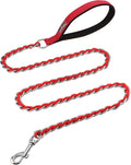 Chew Proof Metal Leash Chain Dog Leash for Medium Large Dogs, Chain Link Anti Chew 5.2FT Strong Anti Bite Comfortable Soft Padded Handle red