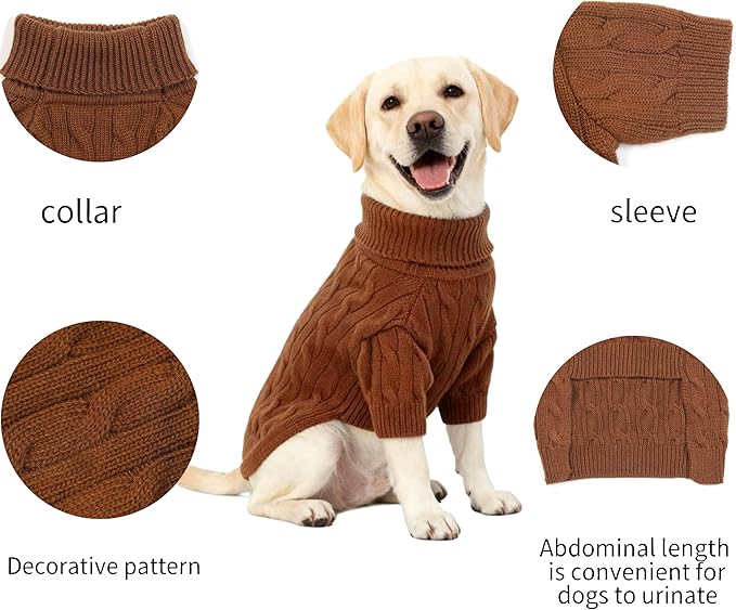 Small/Medium Dog Sweater, Warm Dog Winter Coat w/Sleeves, Comfortable High Neck Premium Dog Clothes for Labrador-Best for Holidays, Daily Walks XL Brown