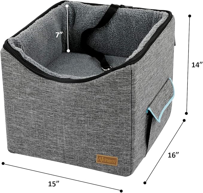 Dog Car Seat for Small/Medium/Large Dog, Soft & Comfortable Large Capacity Pet Booster Car Seat with Clip-On Safety Leash (Medium, Grey)