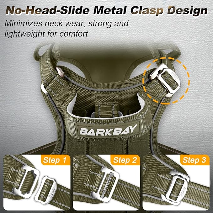 BARKBAY Service Dog Vest Tactical Dog Harness Medium Large Sized Dog Tags Personalized No Pull Adjustable Harness Reflective K9 Working Training Easy Control Military MolleSystem(Army Green,M)