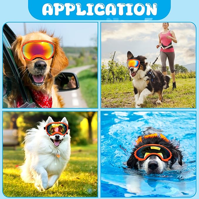 Dog Goggles for Large Dogs, UV Wind Dust Fog Protection, Soft Frame Adjustable Dog Sunglasses, Summer Driving & Winter Snow Eyewear, Tactical Pet Glasses with Elastic Strap (Orange)