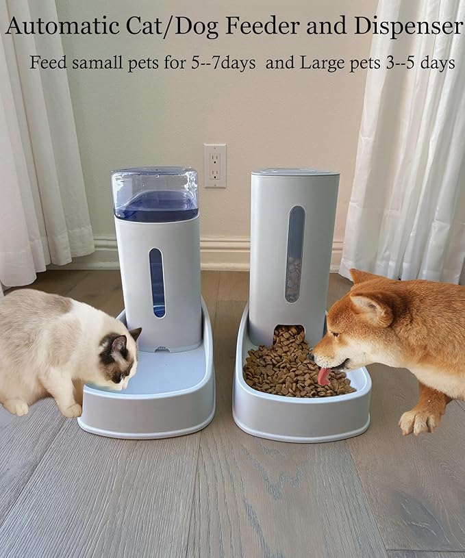 Automatic Dog Feeder and Cat Water Dispenser Set DogWater Bowl Dispenser for Cat Food Dispenser Automatic Water Dispenser for Dogs Cats Large Capacity Auto Refill Pet Feeder