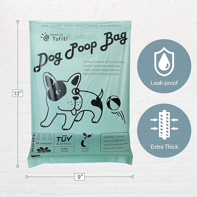 Dog Poop Bags, Poop Bags for dogs-180 Count, Doggie Poop Bags, Dog Waste Bags, Certified Compostable, Extra Thick & Leak Proof, Unscented, Eco-Friendly, 9 x 13 Inches