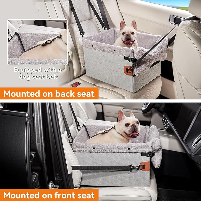 Dog Car Seat for Small Dogs,PU Leather Pet Car Seat Boosters,Puppy Cat Carseats with Washable Removable Cover(Grey, Small)