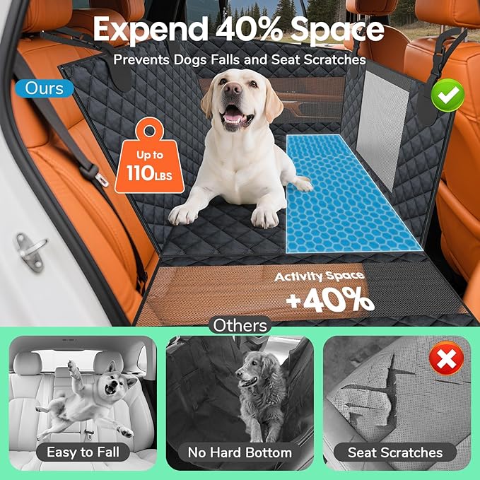 Dog Car Seat for Large Medium Dogs - Waterproof Non-Slip Pet Carseat for Medium Sized - Dog Hammock for Car SUV Truck - Hard Bottom Back Seat Extender for Dogs