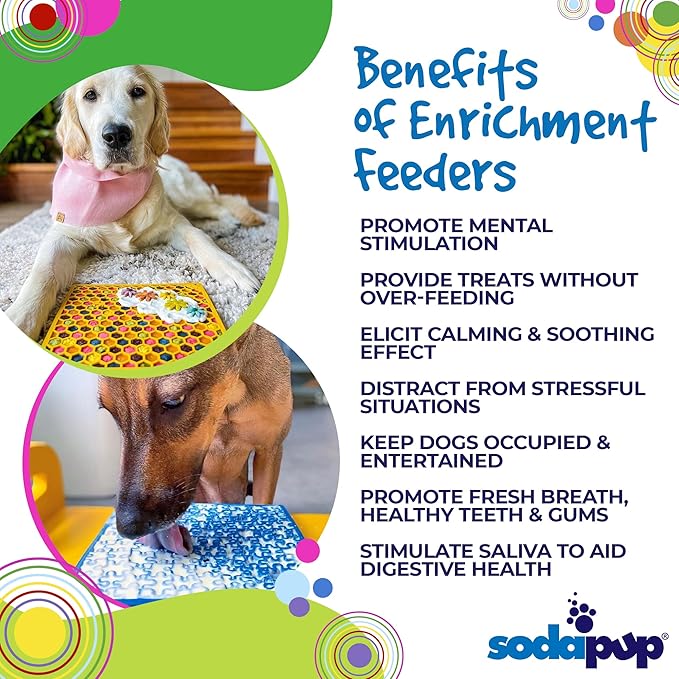 SodaPup Honeycomb & Blue Jigsaw eMat Bundle – Durable Lick Mat Feeder Made in USA from Non-Toxic, Pet-Safe, Food Safe Rubber for Avoiding Overfeeding, Digestive Health, Calming, & More