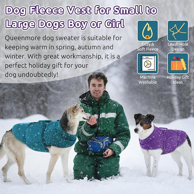 Queenmore Medium Dog Sweaters, Soft Fleece Vest Pullover Dog Jacket with Leash Hole, Warm Winter Dog Clothes Cold Weather Doggy Dachshund Sweater for Medium Dogs Cats Boy or Girl (Lavender, M)