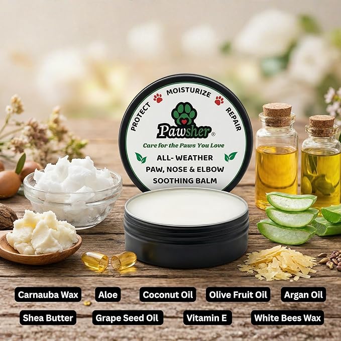 Dog Paw Balm – All-Weather Elbow, Paw & Nose Balm, Lick-Safe Natural Formula with Argan, Coconut & Olive Oils, Moisturizes & Protects Dry Paws - 2.1 oz