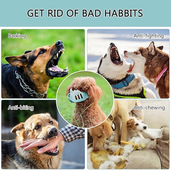 NACOCO Anti Bite Dog Muzzle - Dog Soft Mouth Rhino with Adjustable Strap Covers Breathable Silicone Cage Pet for Biting Chewing Small Medium (Blue Rhino, S)