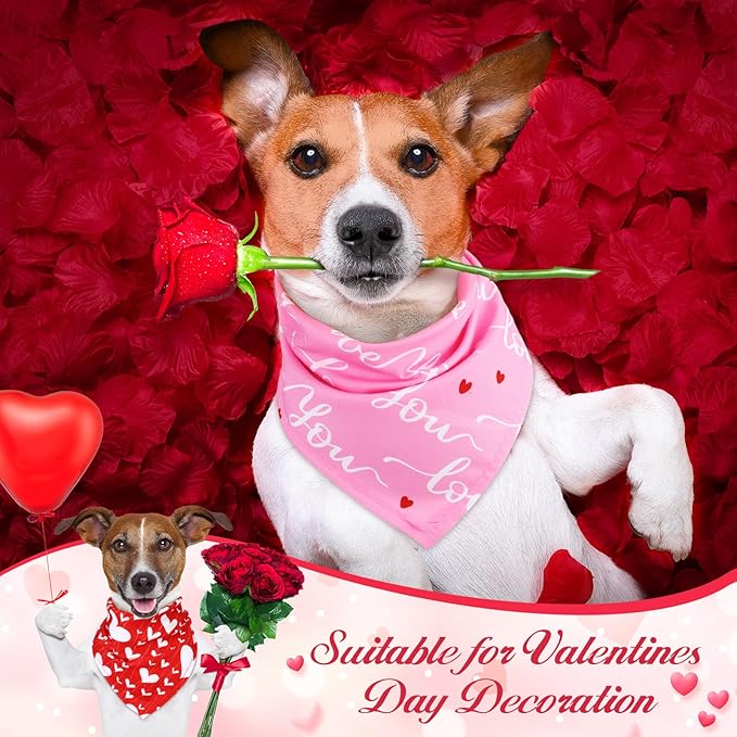 Retisee 100 Pieces Valentines Dog Bandanas Bulk Heart Puppy Bibs Triangle Dog Scarf Kerchief Set Pink Pet Bandanas for Valentines Day Pet Costume Accessories Decoration