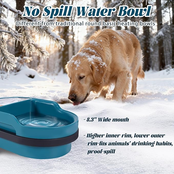 Heated Water Bowl for Dog and Cat,Heated Chicken Waterer, Outdoor Heated Pet Water Dish with Float Valve,Heated Bird Bath in Winter for Outdoors,Anti-Chew Cord,48W