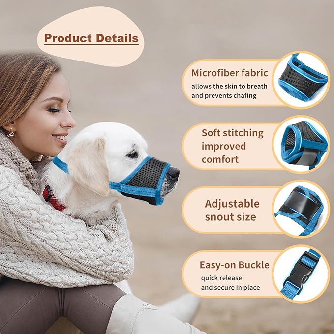 HEELE Dog Muzzle,Soft Nylon Muzzle Anti Biting Barking Chewing,Air Mesh Breathable Drinkable Adjustable Loop Pets Muzzle for Small Medium Large Dogs (Sky Blue,L)