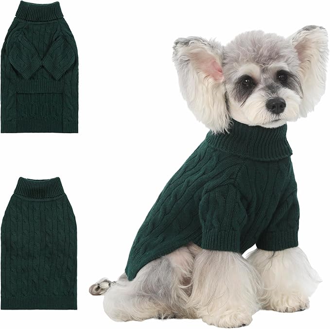 Small/Medium Dog Sweater, Warm Dog Winter Coat w/Sleeves, Comfortable High Neck Premium Dog Clothes for Schnauzer-Best for Holidays, Daily Walks M Green