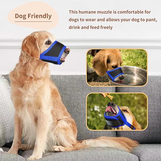 HEELE Dog Muzzle,Soft Nylon Muzzle Anti Biting Barking Chewing,Air Mesh Breathable Drinkable Adjustable Loop Pets Muzzle for Small Medium Large Dogs 4 Colors 4 Sizes (Blue, M)