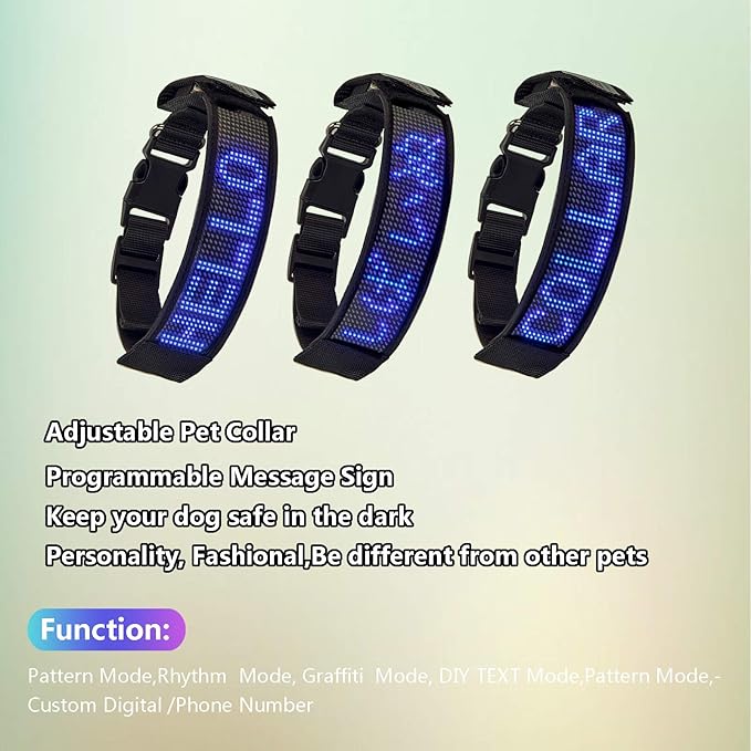 Leadleds Programmable Dog Collar Flashing Light Up Rechargeable Pet Dog Safety Collar Glow in The Dark Light-up Neck Loop - Blue LED