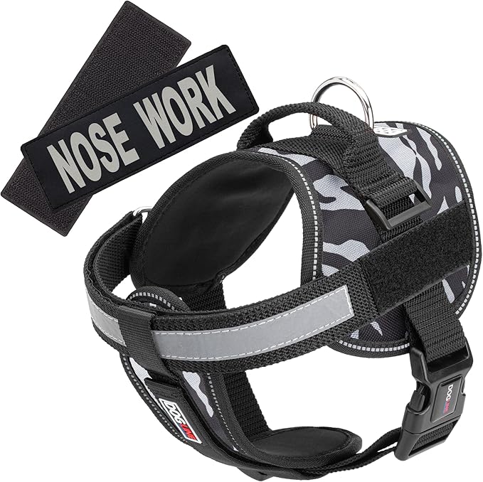 Dogline Unimax Dog Harness Vest with Nose Work Patches Reflective No-Pull, Adjustable Straps, Breathable Neoprene for Medical, Service, Identification and Training Dogs Girth 36 to 46" Zebra