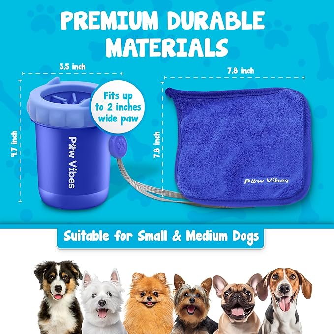 Happy Paws Dog Paw Cleaner, Dog Paw Washer, Paw Muddy Paw Cleaner for Small Breed Dogs Towel, Blue-Huge Price Drop-While Supplies Last