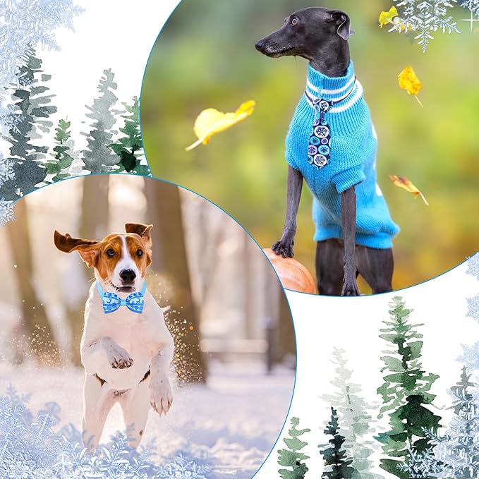 Eccliy 120 Pcs Winter Dog Bow Ties Collars Bulk Snowflake Dog Neckties Adjustable pet Hair Accessories Cute Cat Basic Bow Tie Winter Decoration for Party Decor