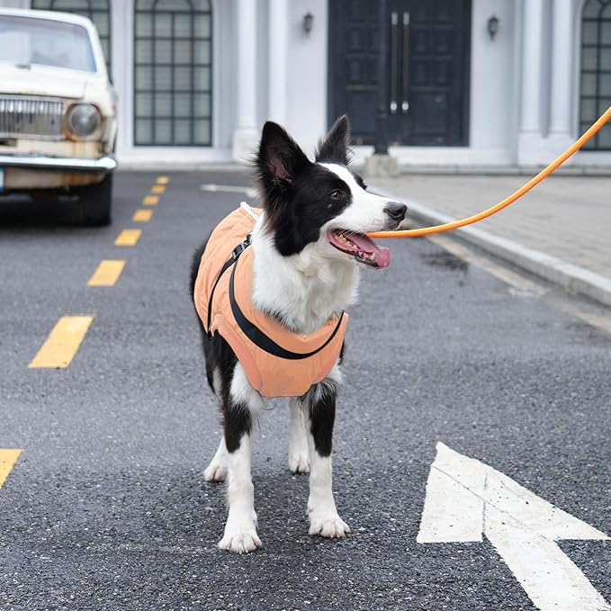Dog Jacket with Harness,Fleece Lined Warm Puppy Coat for Winter,Soft Windproof Small Dog Vest,LightOrange M