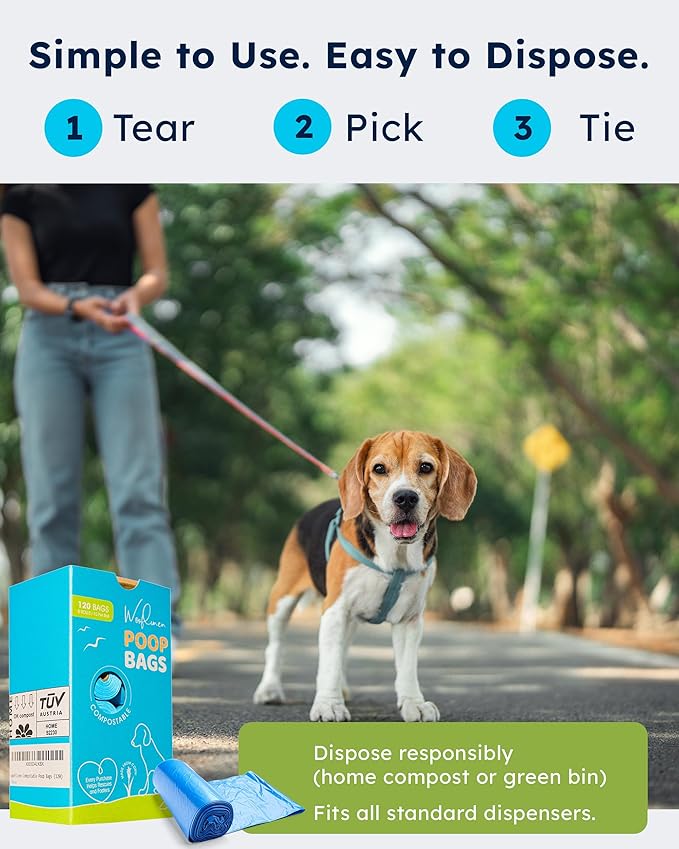 Wooflinen Unscented Dog Poop Bags – Leak-Proof Dog Poop Bags Rolls – Large 9x13”, Durable, Easy Tear – Made from Plant-Based Materials – For Big & Small Dogs – 720 Count (48 Rolls)