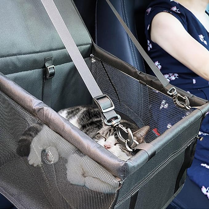 Cushioned Car Ride Bed - Dog Safety Travel Crate | Puppy Travel Safety Gear, Pet Vehicle Bed, Soft Dog Booster Seats with Storage Pockets, Clip-Onn Leashs Portable Car Carrier