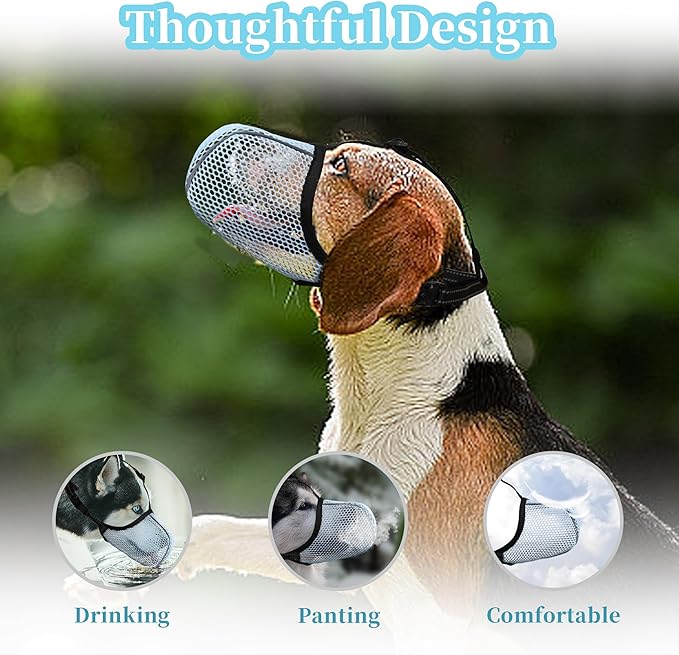 Dog Muzzle, Breathable Soft for Small to Medium Dogs to Anti & Prevent Barking Biting Chewing, Reflective & Adjustable Basket Muzzle with Air Mesh for Schnauzer Blue M