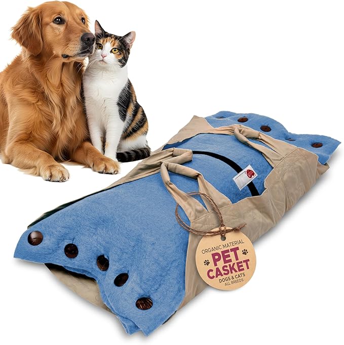 Cocoon® - Eco-Friendly Pet Burial & Cremation Ceremony Kit (Premium Wool) - Casket for Dogs and Cats (Choose Size & Color) (Small, Light Blue)