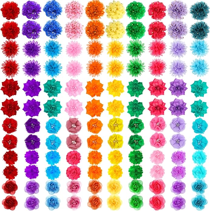 Sadnyy 120 Pcs Dog Collar Flower Bow Accessories Bulk Multi Color Dog Charms Bow Tie Soft Chiffon Pet Flower Bows Charms for Small Medium Large Puppy Dogs Cat Grooming 6 Different Designs