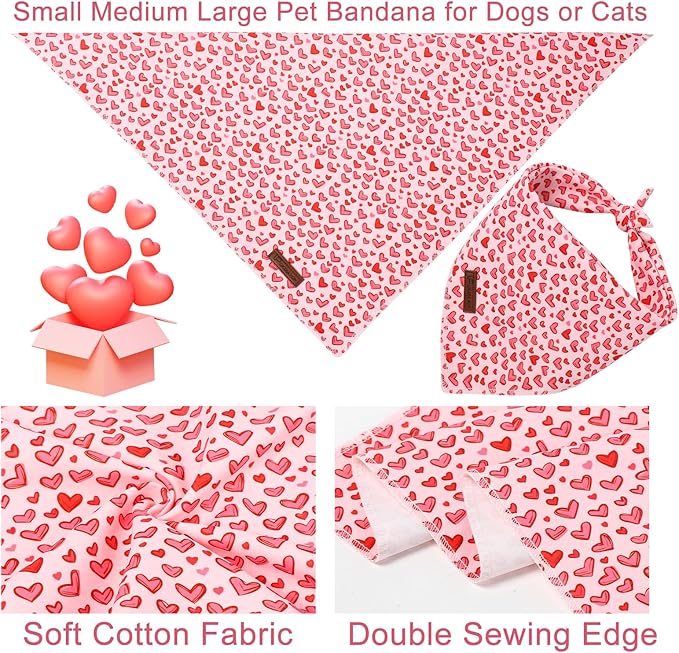 Valentine's Dog Bandana, UP URARA PUP Soft Cotton Adjustable Pet Scarf for Small, Medium, and Large Dogs, Cute and Comfortable Dog Accessory,S