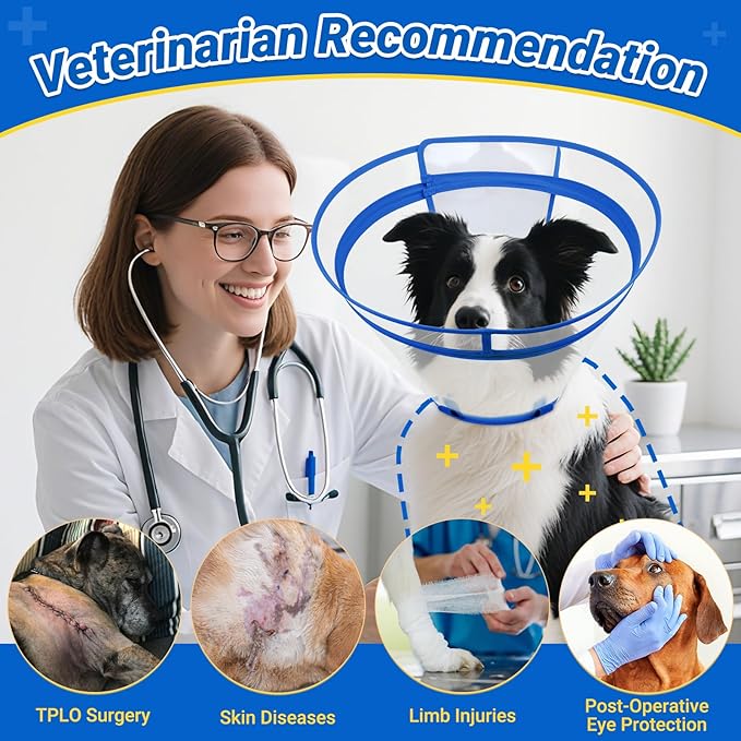 Dog Cone to Stop Licking, Clear Recovery Collar with Detachable Zipper, Sturdy Elizabethan Collar for Large Medium Small Dogs, Soft Adjustable Cone After Surgery Patented, Blue S