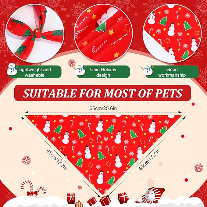 Preboun 50 Pcs Christmas Dog Bandanas Bulk Red and Green Bandanas for Dogs Triangle Kerchief Bibs Scarf Set for Pet Xmas Costume Photo Props Accessories Pet Shops, 25 Styles (25.6 x 17.7 x 17.7)