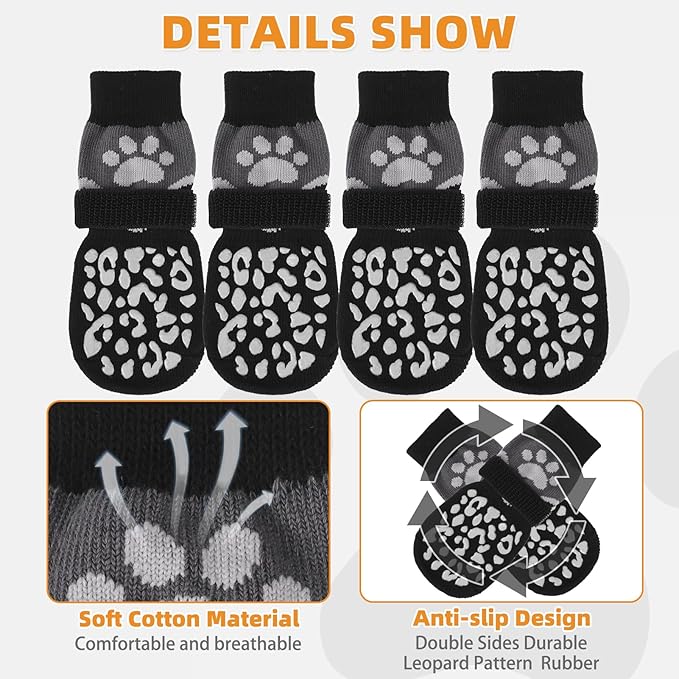 KOOLTAIL Dog Socks to Prevent Licking Paws for Hardwood Floors Anti Slip, Winter Warm Pet Boots&Paw Protector with Grippers, Double Sides Puppy Shoes Booties for Small Medium Large Senior Dogs
