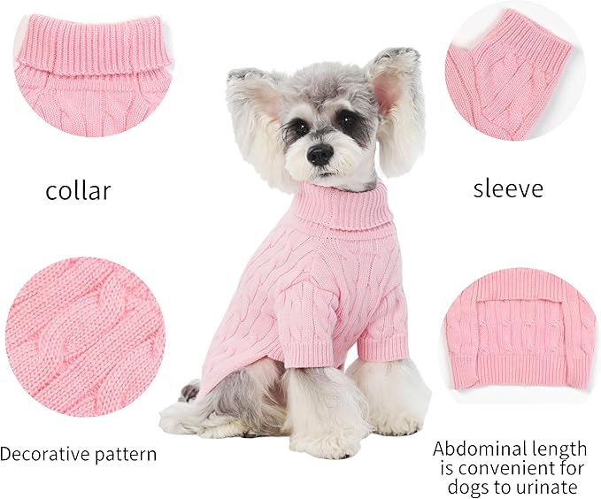 Small/Medium Dog Sweater, Warm Dog Winter Coat w/Sleeves, Comfortable High Neck Premium Dog Clothes for Schnauzer-Best for Holidays, Daily Walks M Pink