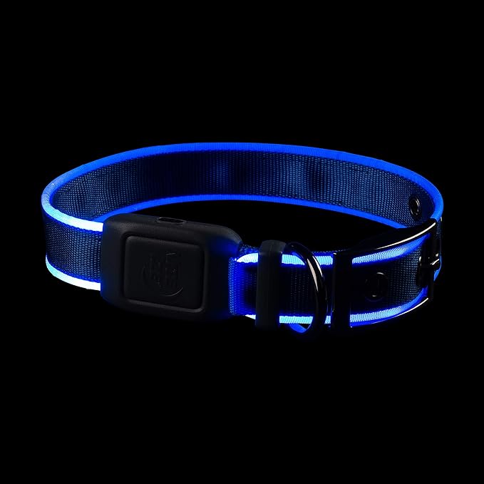Nite Ize NiteDog Rechargeable LED Collar - Light Up Dog Collar with Durable Metal Buckle - Water-Resistant & Rechargeable Collar - Dog Supplies for Night Activities - Medium, Blue