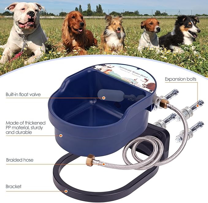 Automatic Dog Water Bowl Dispenser Wall Mounted and Freestanding, 2L Automatic Dog Water Feeder with Hose for Outdoor and Indoor Use, Pet Waterer for Dogs and Cats Bird Chicken