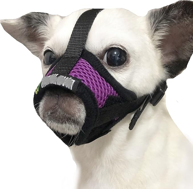 Dog Muzzle, Breathable Mesh Muzzles for Small Dogs 5-15bls, Chihuahua Muzzle for Biting Barking, Adjustable Puppy Muzzle XS Extra Small Muzzle (Comfy-Purple)