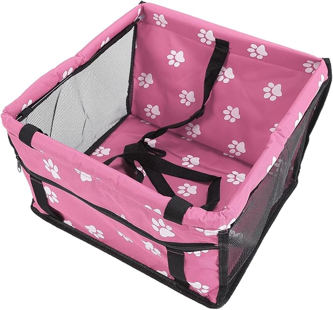 Small Dog Car Seats, Portable Puppy Dog Car Carrier, Folding Pet Car High Back Booster Seats with Adaptable Straps for Small Pets(44cm-Rose)