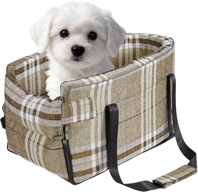 Garvee Center Console Pet Booster for Small Dogs | Portable Travel Restraint with Soft Washable Cushion & Safety Tether - Supports Pets Up to 13 lbs (Gray)