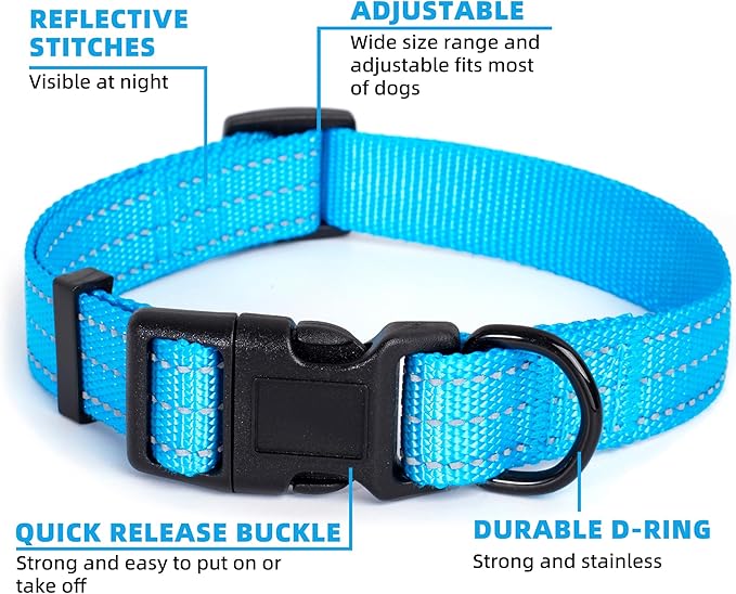 Mile High Life Dog Collar | Nylon Reflective Dog Collars | Light Weight Puppy Collars | Dark Blue Dog Collars for Small Dogs (Dark Blue, X-Small)
