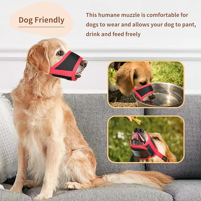 HEELE Dog Muzzle,Soft Nylon Muzzle Anti Biting Barking Chewing,Air Mesh Breathable Drinkable Adjustable Loop Pets Muzzle for Small Medium Large Dogs 4 Colors 4 Sizes (Red, M)