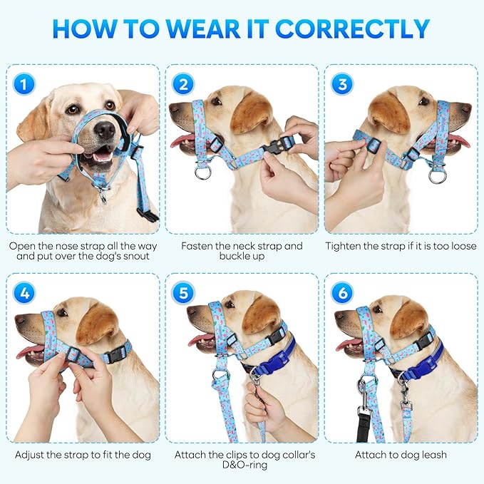 Dog Head Collar, Printed No-Pull Headcollar, Adjustable Dog Head Halter Gentle Lead with Safety Link, 3 Colors Muzzle Leash for Small Medium Large X-Large Dogs Easy Walks (XLarge, Flamingo)