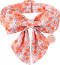 Orange Flower Bowtie Dog Collar - Summer Collar for Puppy Boy Girl, Comfortable Cotton With Metal Buckle, XL